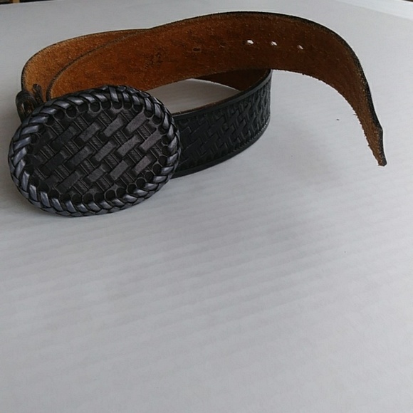 Vtg. Maurice Beals Hand Crafted Leather Belt/Hand Crafted Buckle 32 Black Silver main image 13